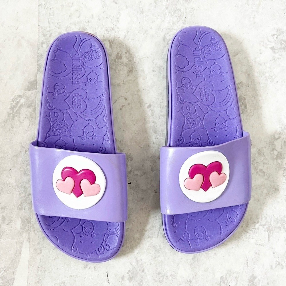 Melissa x Care Bears Lilac Beach Slides Share Bear 10 Purple Jelly Gelly Sandals
